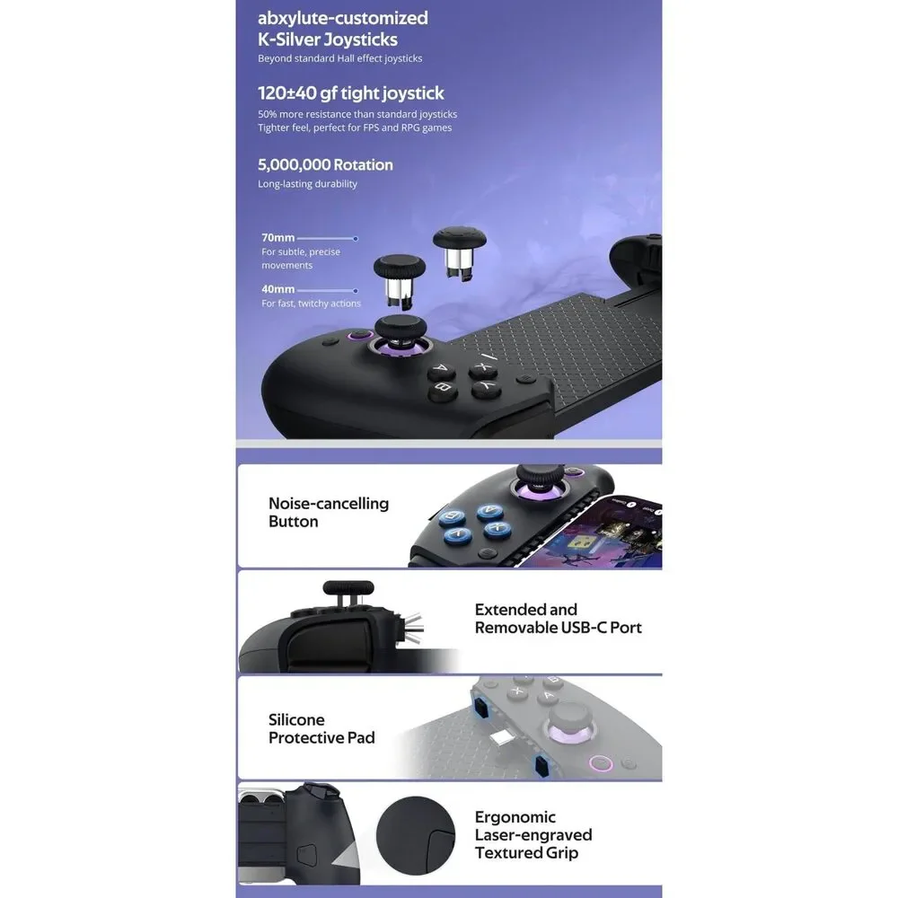 abxylute S9 Full-Size Bluetooth Type-C Mobile Gaming Controller for Switch iPhon